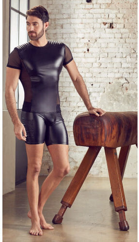 Nek Nek Sexy Herren Top Glänzendes, mattes Hemd Black