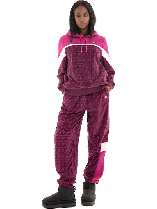 Lorri Sweater Γυναικείο Φούτερ Βελουτέ με Κουκούλα Μωβ