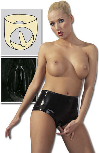 LateX Latex Slip mit Vagina-Einsatz Unterwäsche Schwarz