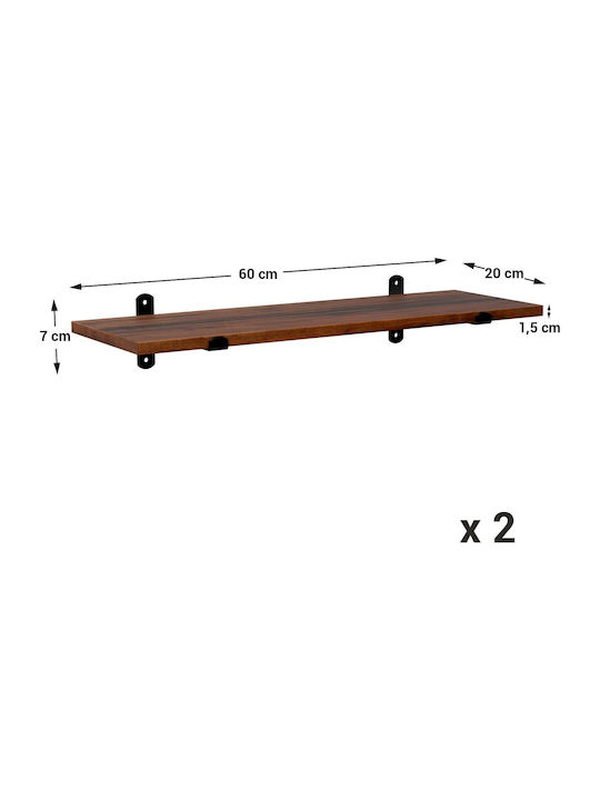 Дървени Стенни Рафтове (2 Бр) 60x20x15 См