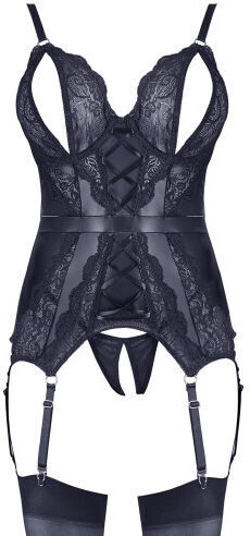 Cottelli Collection Seductive Basque Crotchless String Σετ Bodysuit Black