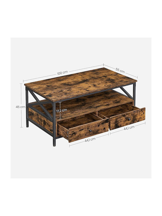 Rectangular Central Wooden Brown Coffee Table W100xD55xH45cm