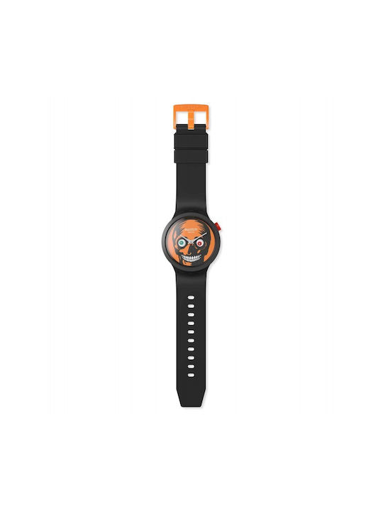 Swatch It's Spooky Time Men's Watch 47mm Battery with Black Rubber Strap