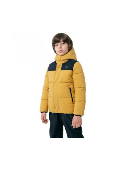 4F Waterproof Kids Sports Jacket short with Lining & Protection Hood Yellow