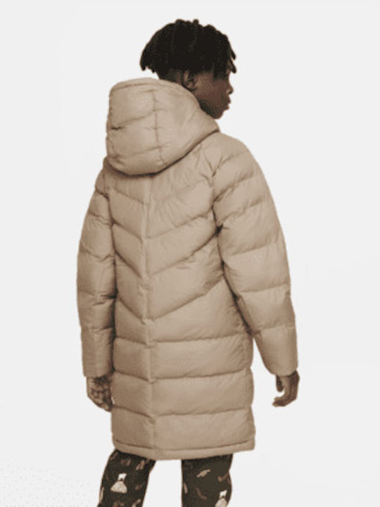 Kids' Sports Jacket Long with Lining & Hood Beige Sportswear