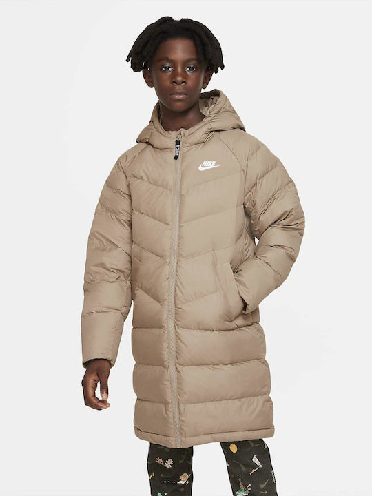 Kids' Sports Jacket Long with Lining & Hood Beige Sportswear
