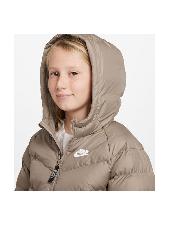 Kids' Sports Jacket Long with Lining & Hood Beige Sportswear
