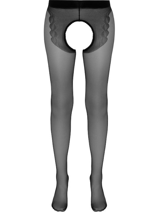 Cottelli Collection Crotchless Tights with Red Seam Sexy Καλσόν Μαύρο