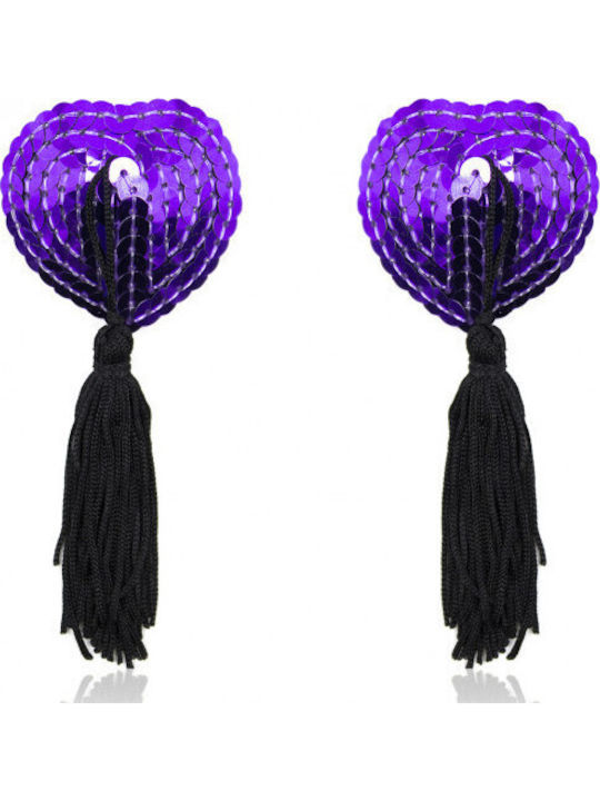 Naughty Toys Sequined Heart Nipple Covers Μωβ
