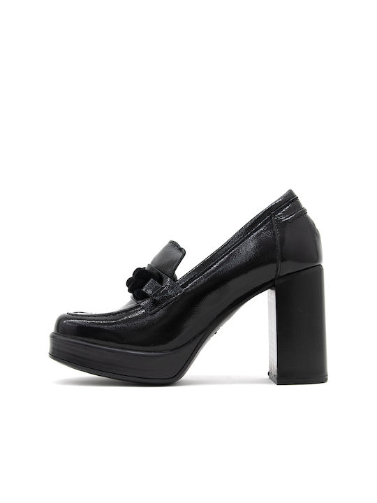 DIVINE FOLLIE PATENT LEATHER HIGH HEEL MOCCASINS WOMEN DIVINE FOLLIE BLACK (DVN-DF2220-PL)