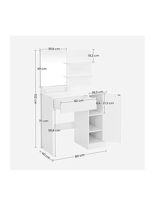 Wooden Makeup Dressing Table White with Mirror 80x40x132cm