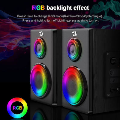 Redragon GS811 Difuzoare Fără Fir Difuzoare de Calculator 2.0 cu Iluminare RGB și Bluetooth Putere 7W în Negru Culoare