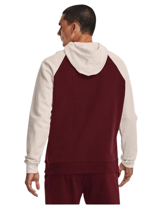 Under Armour Rival WM Colorblock Men's Sweatshirt with Hood and Pockets Red/Beige