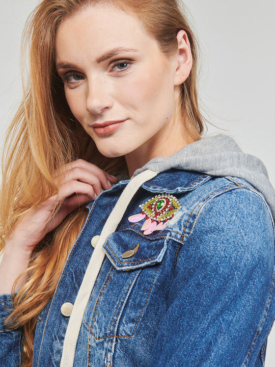 Jacksonville Women's Short Jean Jacket for Spring or Autumn with Hood Blue