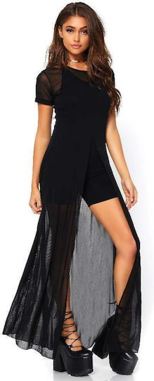 Leg Avenue High Slit Gown with String - Black