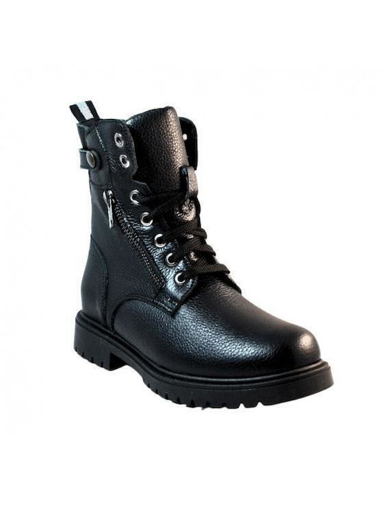 Amica Kids Leather Anatomic Military Boots with Zipper Black