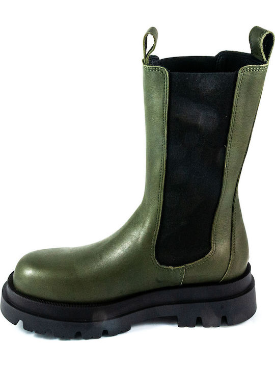 Leather Women's Chelsea Boots Green