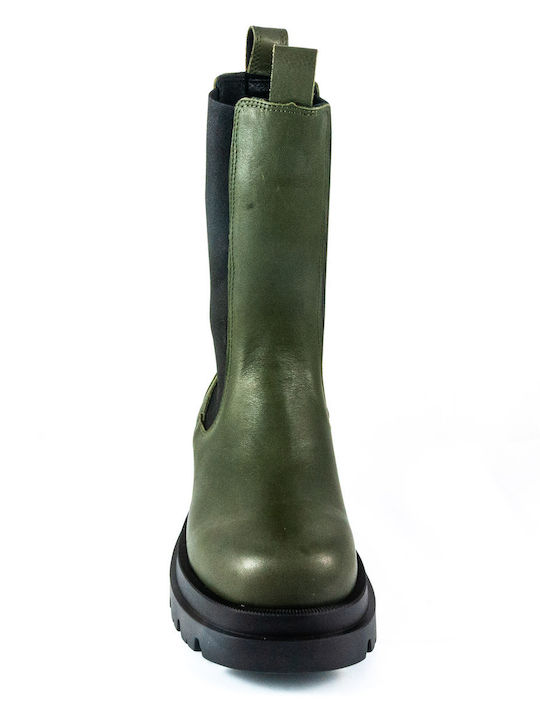 Leather Women's Chelsea Boots Green