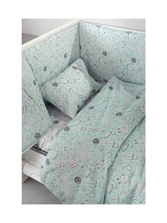 Guy Laroche Cosmic Комплект Бебешки Чаршафи За Количка Памучни Тюркоазен 115x170бр 3бр