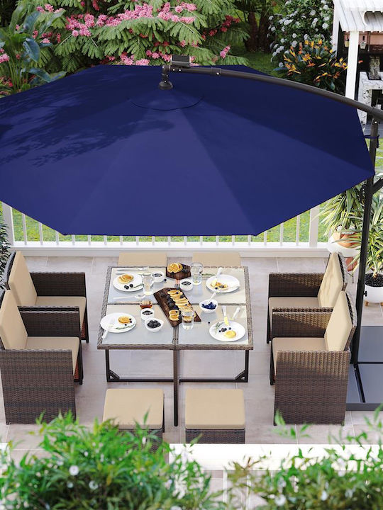 Hängender Rundschreiben Garten- und Terrassen-Sonnenschirm Metall Blau Φ3xΥ2.45m