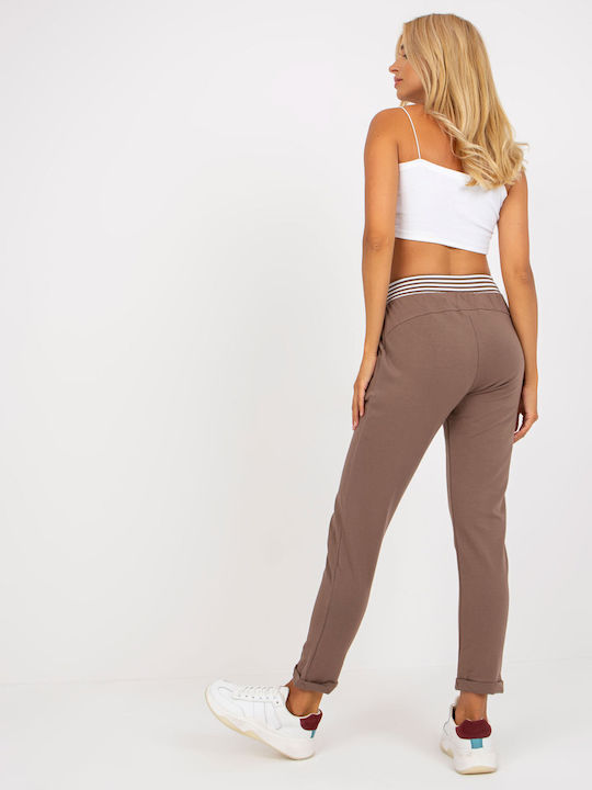 Rue Paris Women's High Waist Sweatpants Brown