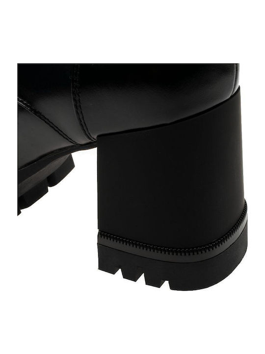 Leather Women's Ankle Boots with High Heel Black