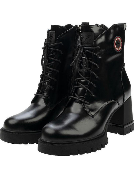 Leather Women's Ankle Boots with High Heel Black