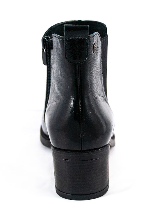 Women's Patent Leather Ankle Boots with Medium Heel black patent leather