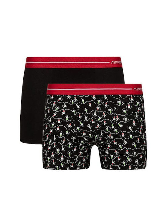 Minerva Men's Boxers Black with Patterns 2Pack