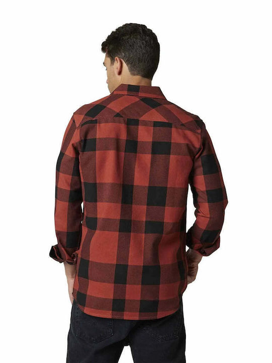 Fox Men's Shirt Long Sleeve Flannel Checked Red