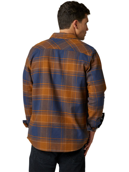 Fox Men's Shirt Long Sleeve Flannel Checked Brown