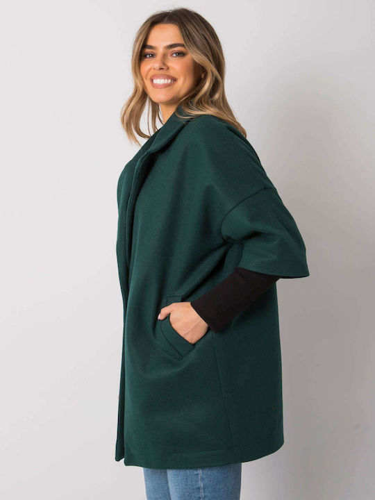 Rue Paris Women's Midi Coat with Buttons Green