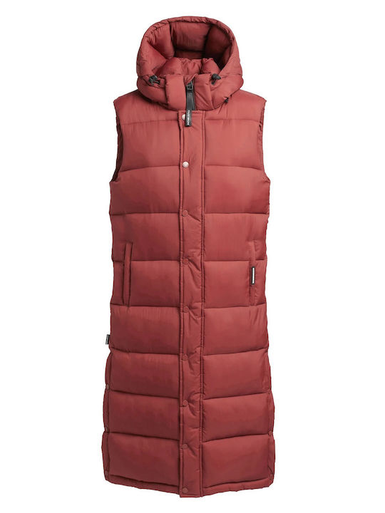 Women's Long Puffer Jacket for Winter with Hood Madder Brown