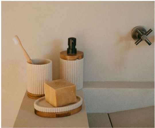 Andrea House AH- Ceramic Cup Holder Countertop Wood/Beige