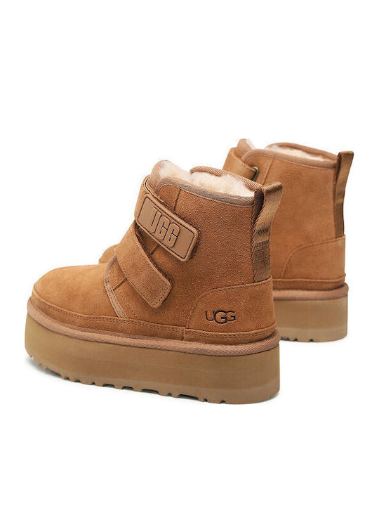 Neumel Suede Kids Boots with Velcro Brown