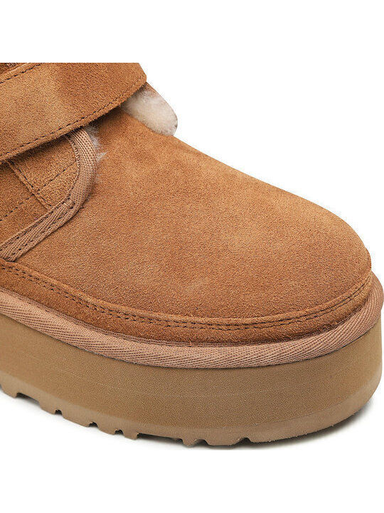 Neumel Suede Kids Boots with Velcro Brown