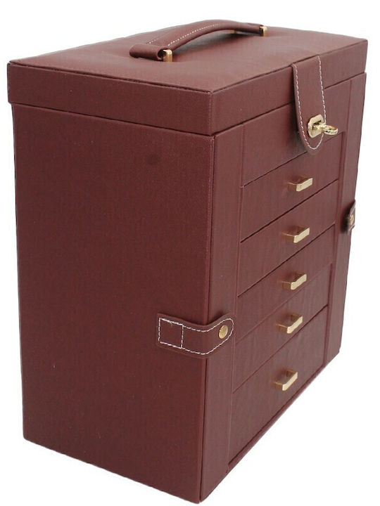 Wooden Jewellery Box with Drawer & Brown Mirror 30x17x31cm