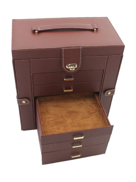 Wooden Jewellery Box with Drawer & Brown Mirror 30x17x31cm