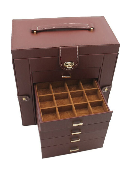 Wooden Jewellery Box with Drawer & Brown Mirror 30x17x31cm
