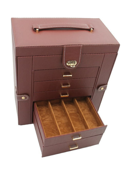 Wooden Jewellery Box with Drawer & Brown Mirror 30x17x31cm