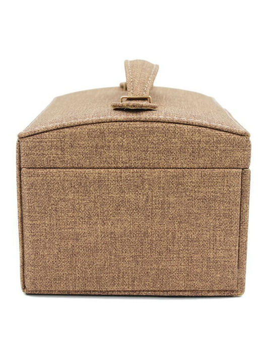 Velvet Jewellery Box with Drawer & Mirror Brown 19.5x16x12cm