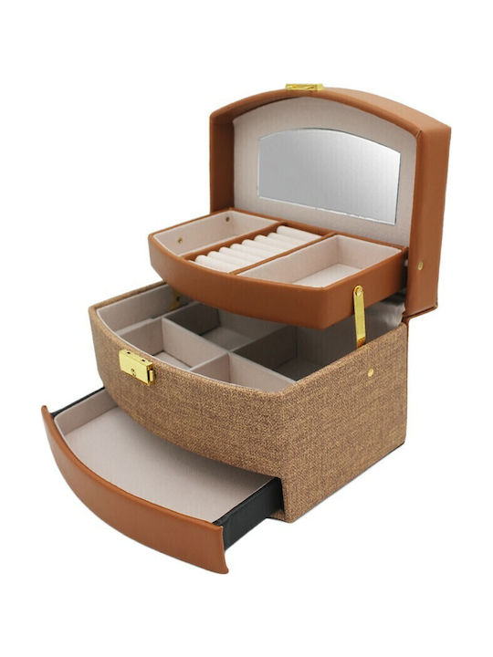 Velvet Jewellery Box with Drawer & Mirror Tabac 13x23x13.5cm