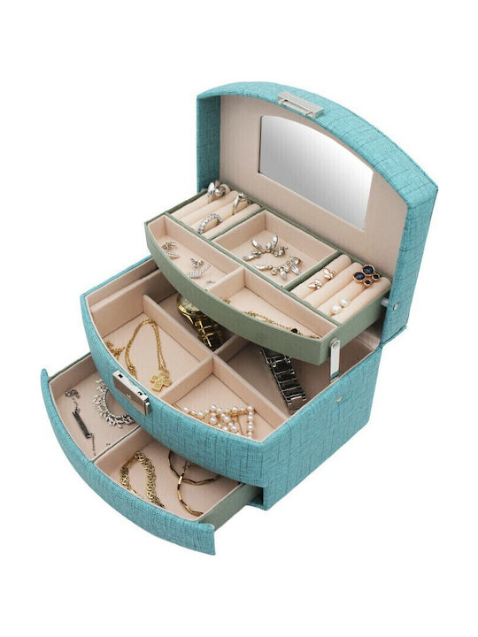 Velvet Jewellery Box with Drawer and Mirror Light Blue 22x13x12.5cm