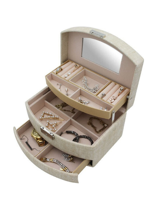 Velvet Jewellery Box with Drawer and Mirror Beige 22x13x12.5cm