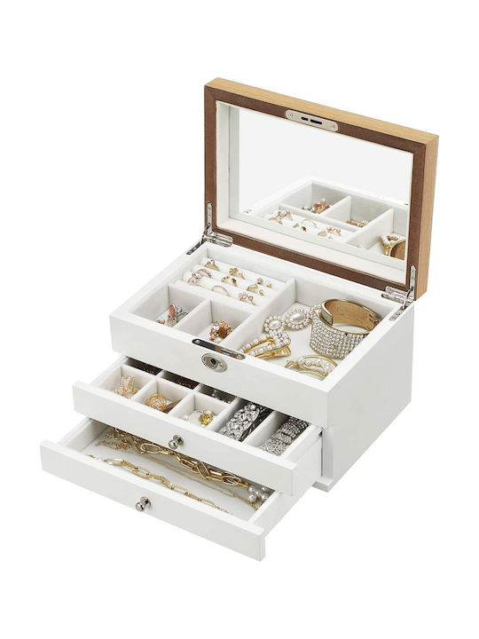 Songmics Wooden Jewellery Box with Drawer and Mirror 25x18x14.5cm