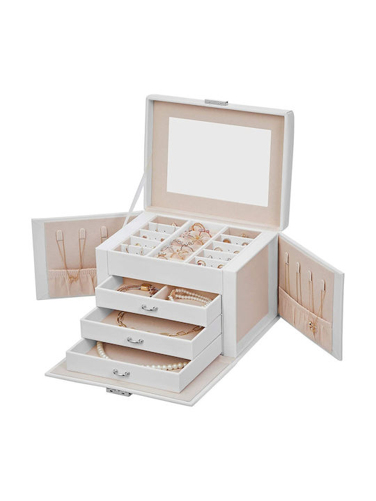 Songmics Faux Leather Jewellery Box with Drawer & Mirror White 22.5x16.5x17.5cm Songmics Faux Leather Jewellery Box with Drawer & Mirror White 22.5x16.5x17.5cm