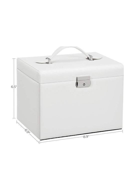 Songmics Faux Leather Jewellery Box with Drawer & Mirror White 22.5x16.5x17.5cm