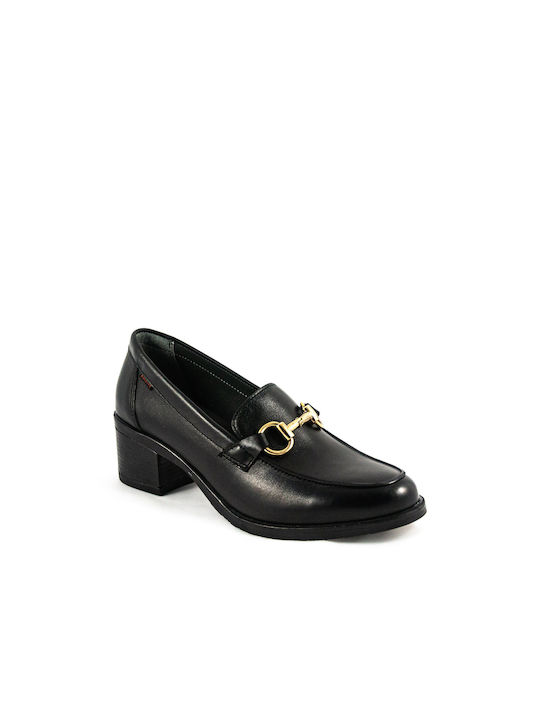 Ragazza Leder Pumps mit Chunky flachem Absatz Schwarz