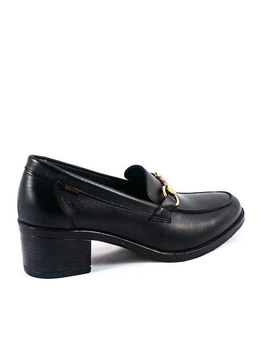 Leder Pumps mit Chunky flachem Absatz Schwarz