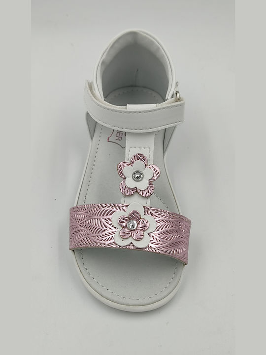 Leather sandals - White Pink - with hrats, back support